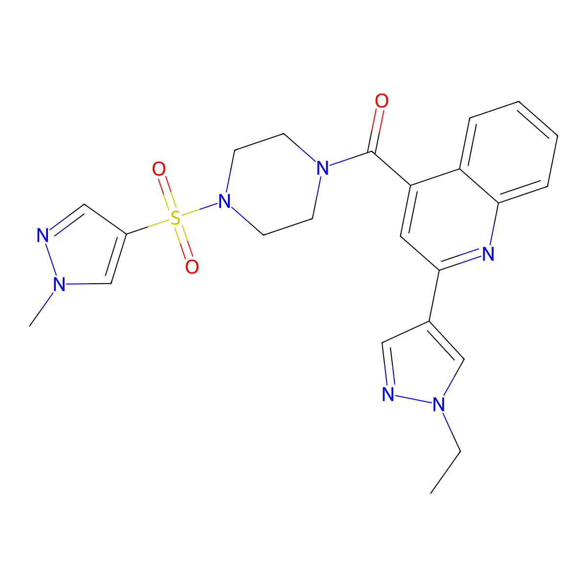 [2-(1-ethyl-1H-pyrazol-4-yl)quinolin-4-yl]{4-[(1-methyl-1H-pyrazol-4-yl)sulfonyl]piperazin-1-yl}methanone molecular structure, CAS 1005594-19-3