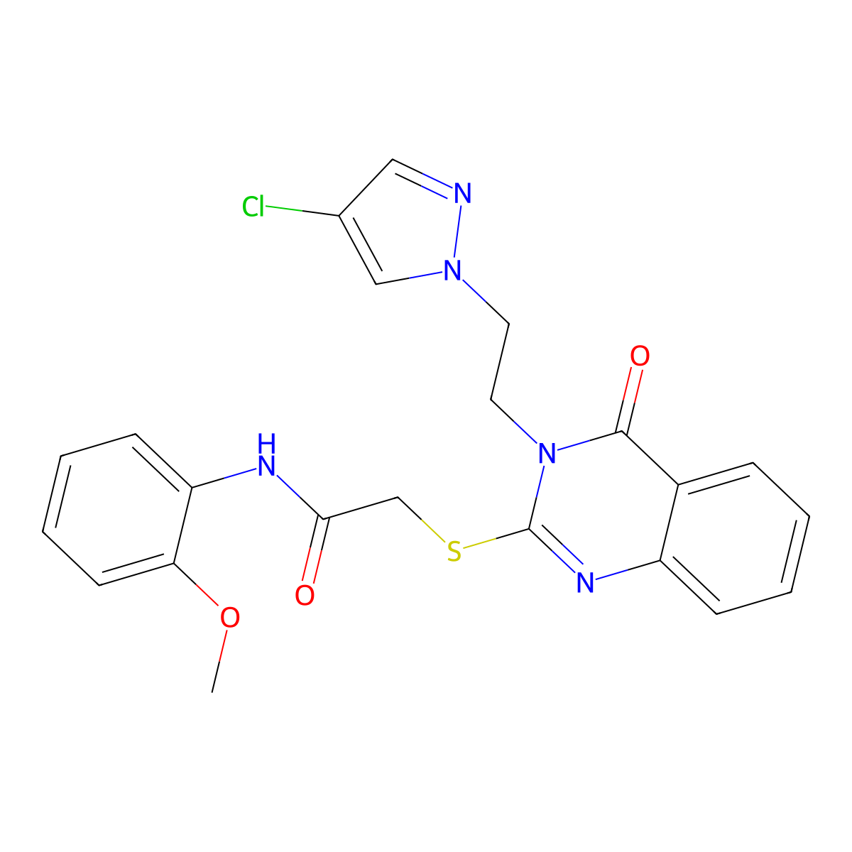 2-({3-[2-(4-chloro-1H-pyrazol-1-yl)ethyl]-4-oxo-3,4-dihydroquinazolin-2-yl}sulfanyl)-N-(2-methoxyphenyl)acetamide molecular structure, CAS 1005594-20-6