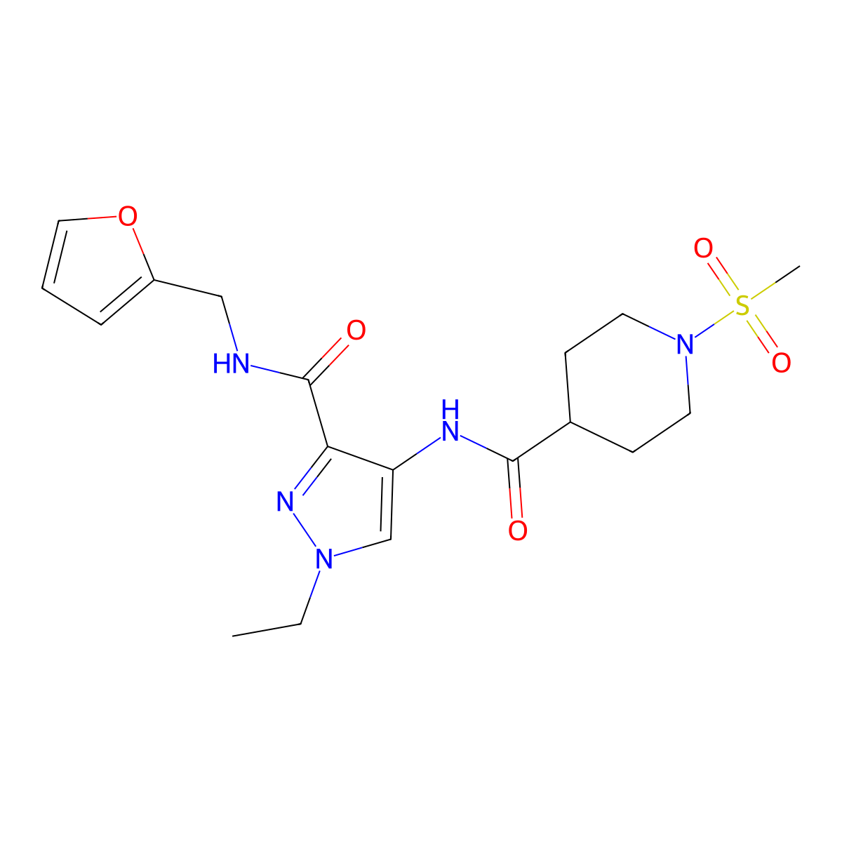 N-{1-ethyl-3-[(furan-2-ylmethyl)carbamoyl]-1H-pyrazol-4-yl}-1-(methylsulfonyl)piperidine-4-carboxamide molecular structure, CAS 1005594-49-9