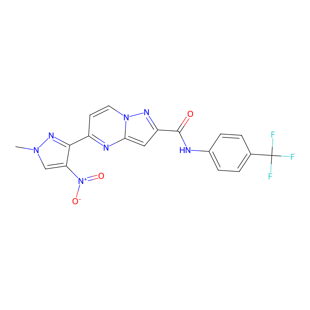 5-(1-methyl-4-nitro-1H-pyrazol-3-yl)-N-[4-(trifluoromethyl)phenyl]pyrazolo[1,5-a]pyrimidine-2-carboxamide molecular structure, CAS 1005594-93-3