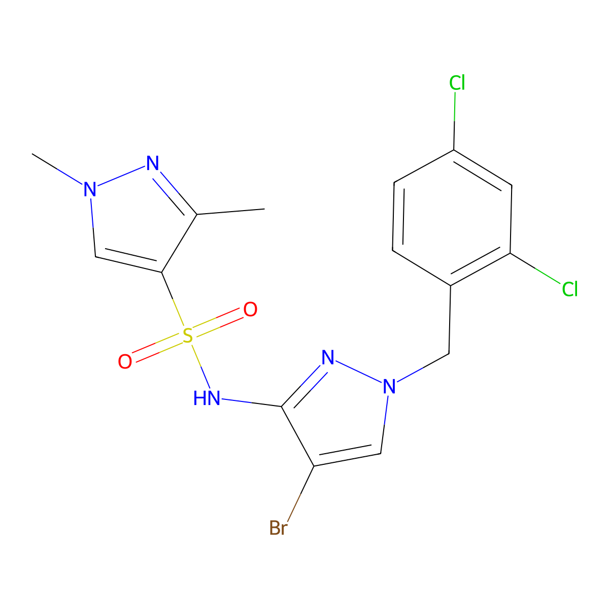 N-[4-bromo-1-(2,4-dichlorobenzyl)-1H-pyrazol-3-yl]-1,3-dimethyl-1H-pyrazole-4-sulfonamide molecular structure, CAS 1005594-95-5