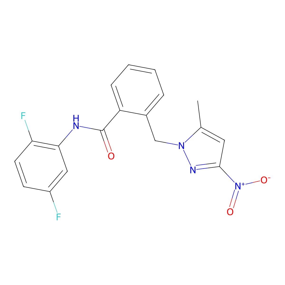 N-(2,5-difluorophenyl)-2-[(5-methyl-3-nitro-1H-pyrazol-1-yl)methyl]benzamide molecular structure, CAS 1005595-21-0