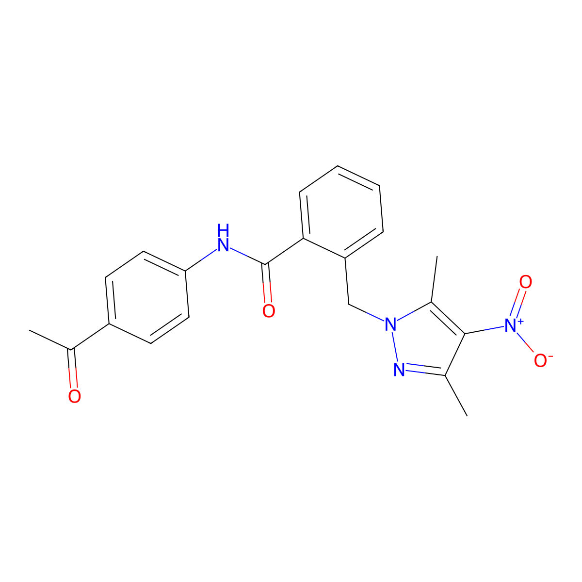 N-(4-acetylphenyl)-2-[(3,5-dimethyl-4-nitropyrazol-1-yl)methyl]benzamide molecular structure, CAS 1005595-44-7