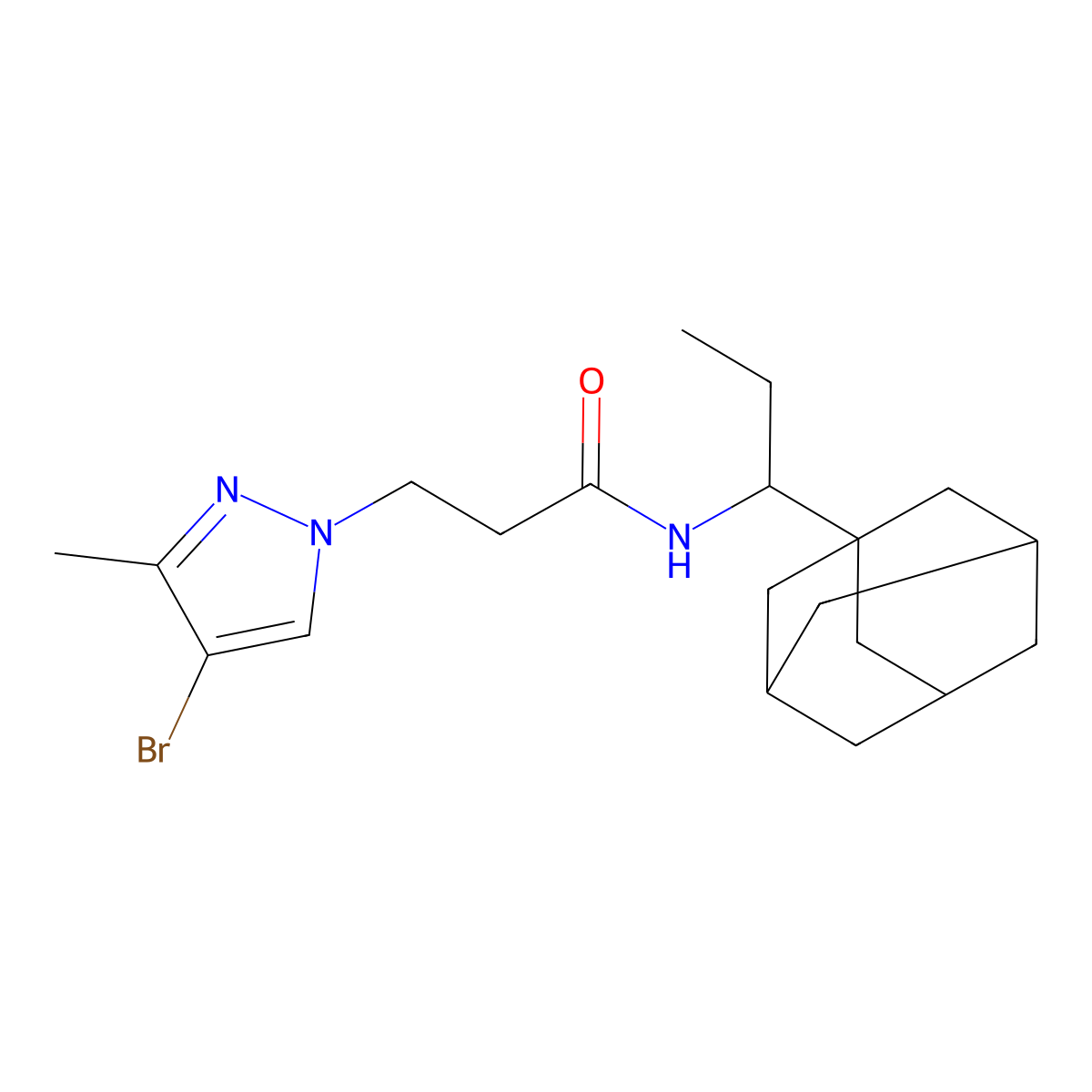 N-[1-(1-adamantyl)propyl]-3-(4-bromo-3-methylpyrazol-1-yl)propanamide molecular structure, CAS 1005596-09-7