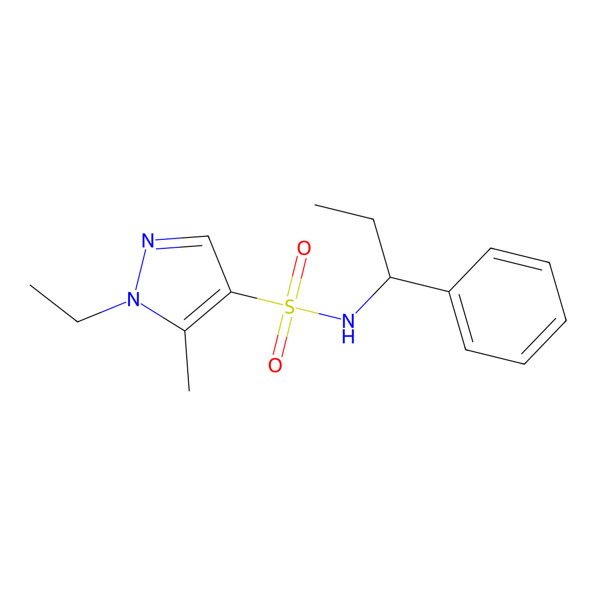 1-ethyl-5-methyl-N-(1-phenylpropyl)-1H-pyrazole-4-sulfonamide molecular structure, CAS 1005596-19-9