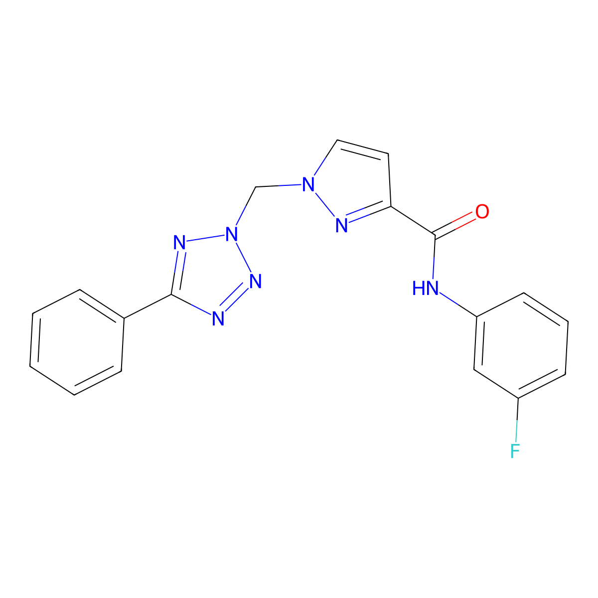 N-(3-fluorophenyl)-1-[(5-phenyltetrazol-2-yl)methyl]pyrazole-3-carboxamide molecular structure, CAS 1005596-55-3