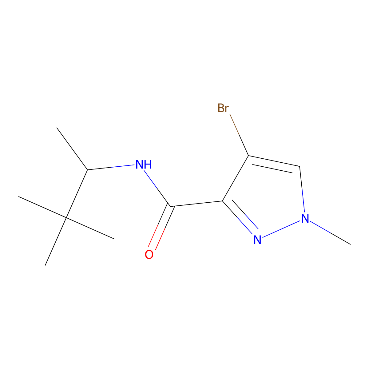 4-bromo-N-(3,3-dimethylbutan-2-yl)-1-methylpyrazole-3-carboxamide molecular structure, CAS 1005597-35-2