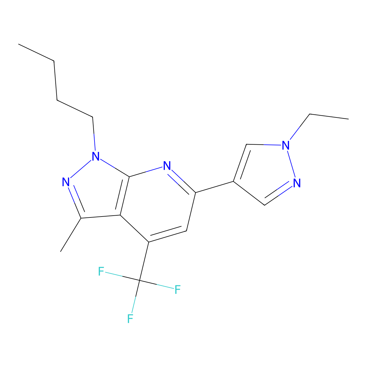 1-butyl-6-(1-ethyl-1H-pyrazol-4-yl)-3-methyl-4-(trifluoromethyl)-1H-pyrazolo[3,4-b]pyridine molecular structure, CAS 1005597-64-7