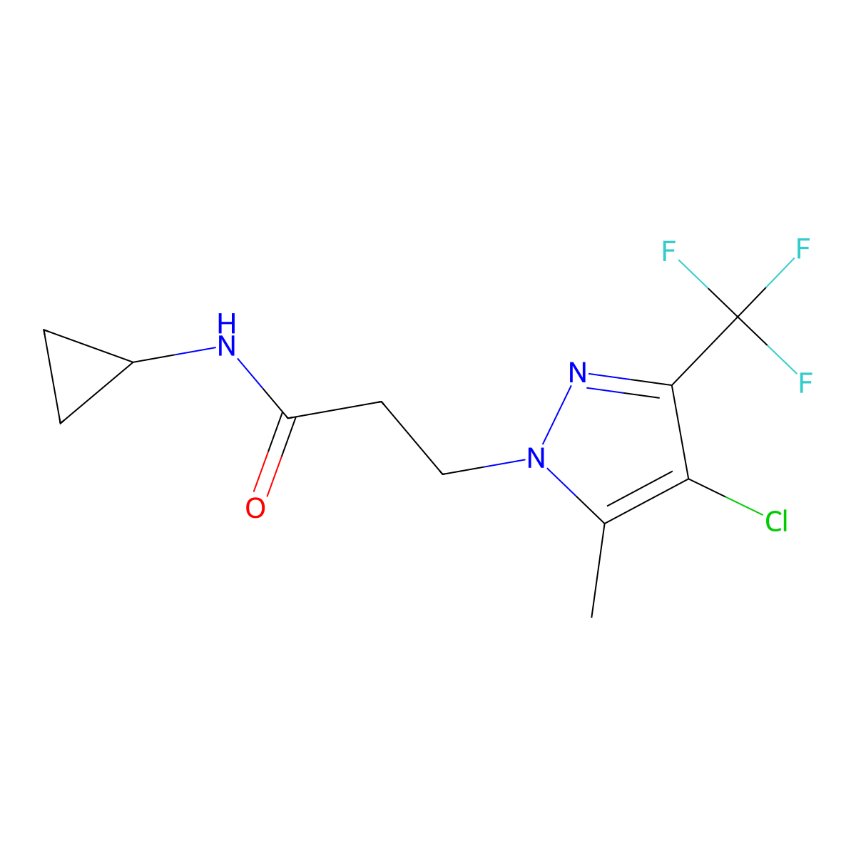 3-[4-chloro-5-methyl-3-(trifluoromethyl)-1H-pyrazol-1-yl]-N-cyclopropylpropanamide molecular structure, CAS 1005598-21-9