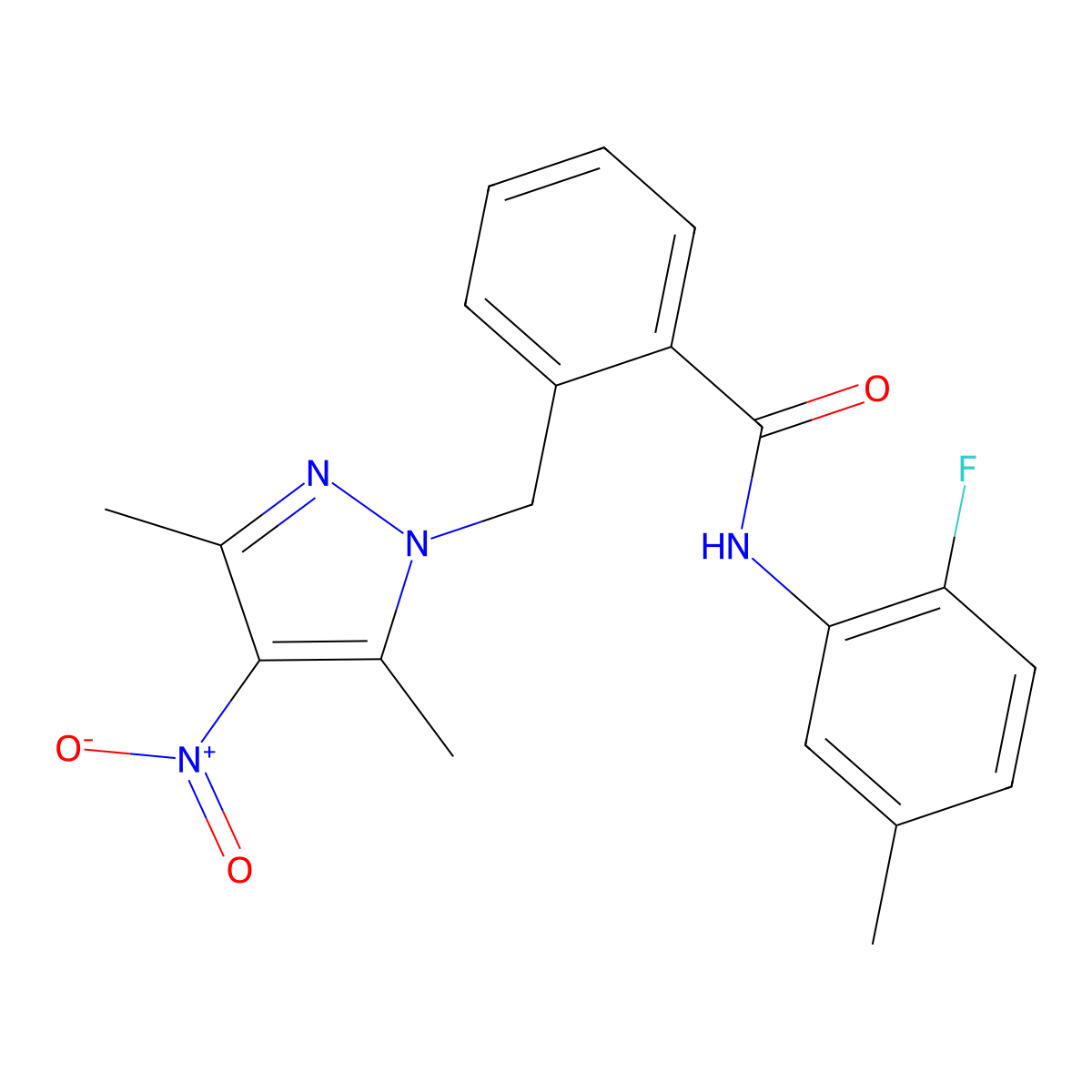 2-[(3,5-dimethyl-4-nitro-1H-pyrazol-1-yl)methyl]-N-(2-fluoro-5-methylphenyl)benzamide molecular structure, CAS 1005598-56-0
