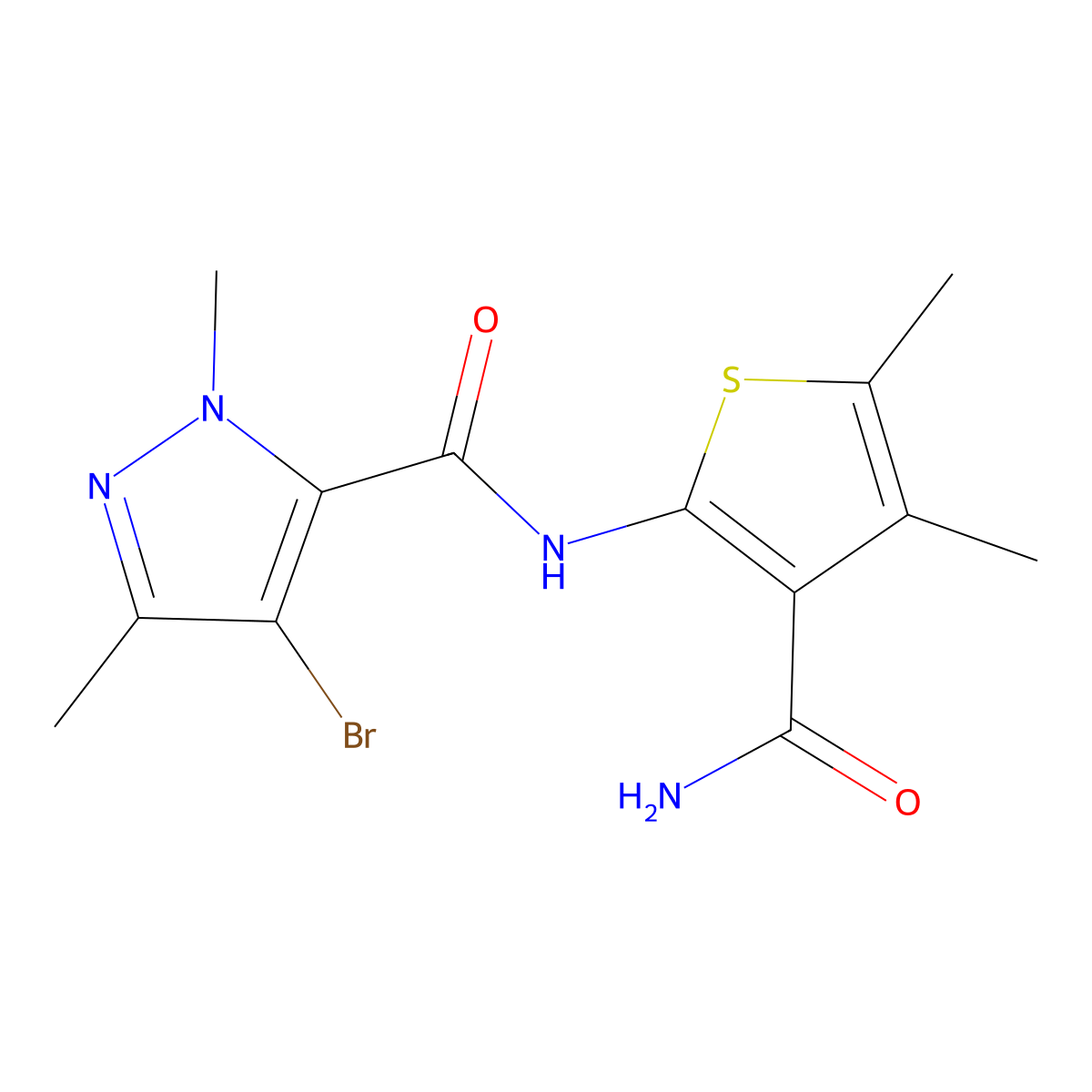 4-bromo-N-(3-carbamoyl-4,5-dimethylthiophen-2-yl)-1,3-dimethyl-1H-pyrazole-5-carboxamide molecular structure, CAS 1005598-68-4