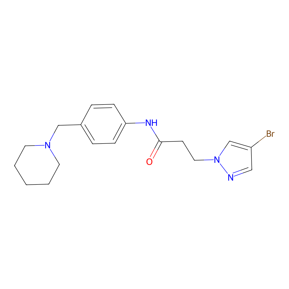 4-Bromo-N-(4-(1-piperidinylmethyl)phenyl)-1H-pyrazole-1-propanamide molecular structure, CAS 1005598-80-0