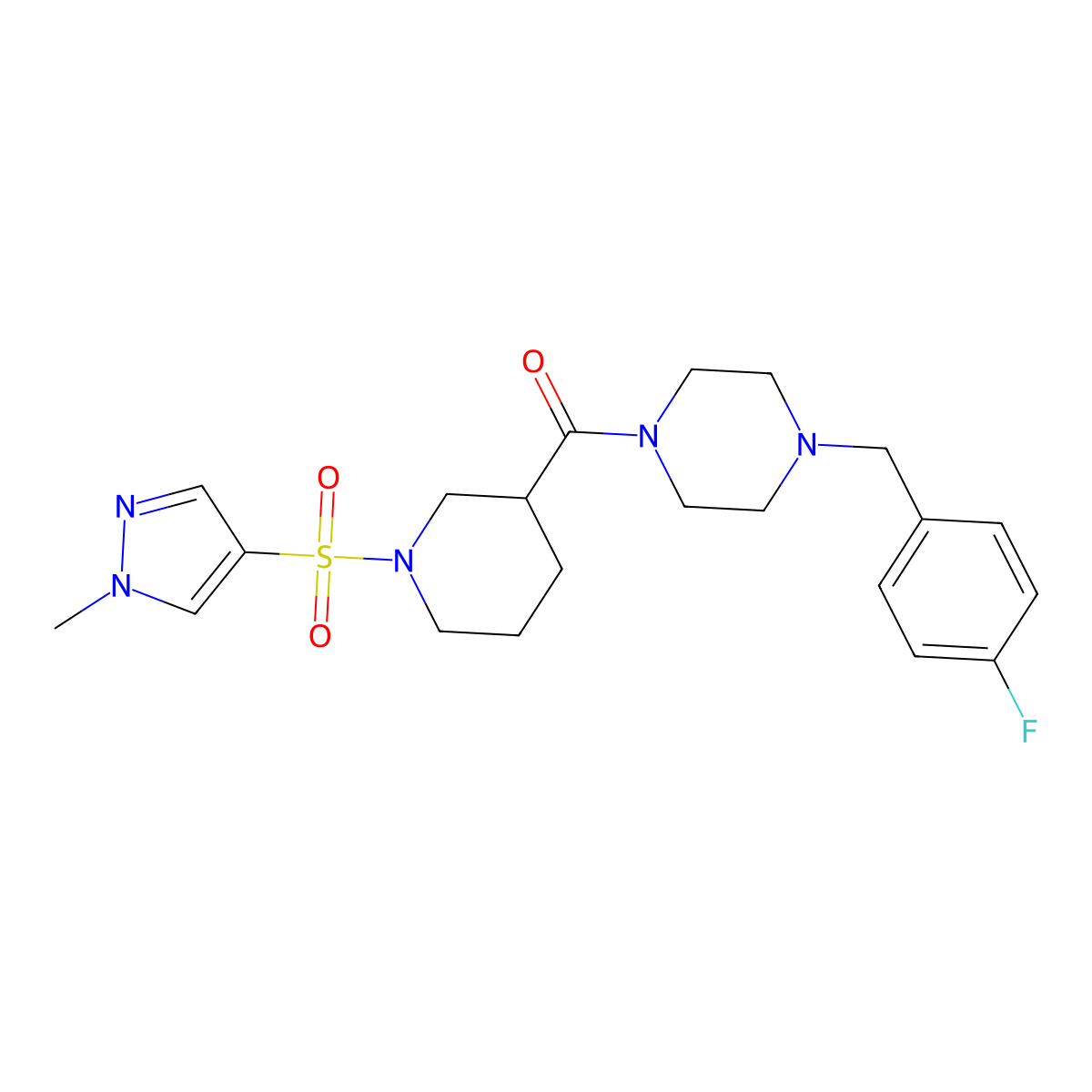[4-(4-fluorobenzyl)piperazin-1-yl]{1-[(1-methyl-1H-pyrazol-4-yl)sulfonyl]piperidin-3-yl}methanone molecular structure, CAS 1005598-97-9