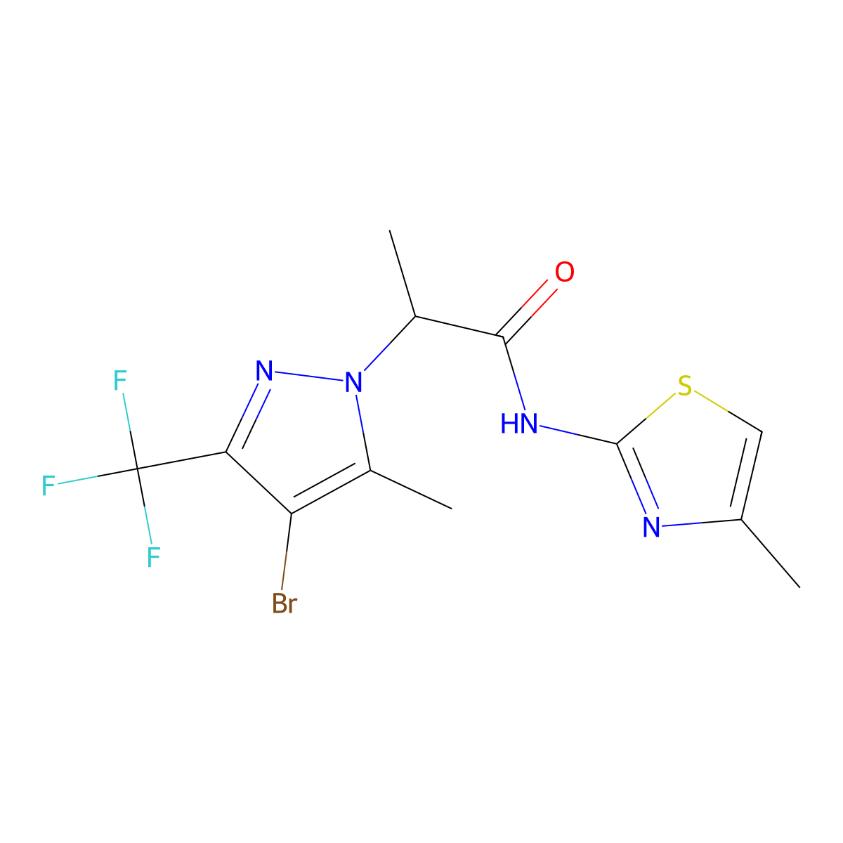2-[4-bromo-5-methyl-3-(trifluoromethyl)pyrazol-1-yl]-N-(4-methyl-1,3-thiazol-2-yl)propanamide molecular structure, CAS 1005599-06-3