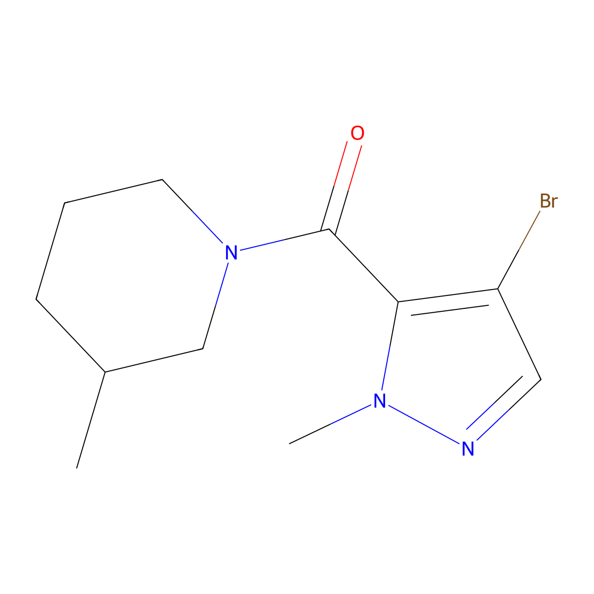 4-Bromo-1-methylpyrazol-5-yl 3-methylpiperidyl ketone molecular structure, CAS 1005600-40-7