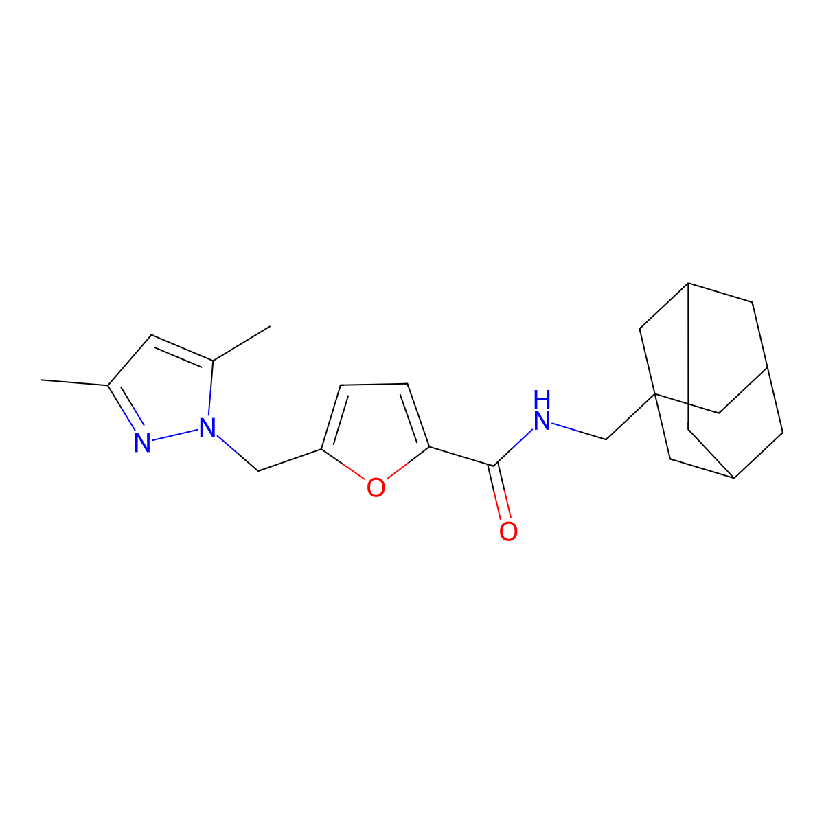 N-(1-adamantylmethyl)-5-[(3,5-dimethylpyrazol-1-yl)methyl]furan-2-carboxamide molecular structure, CAS 1005600-78-1