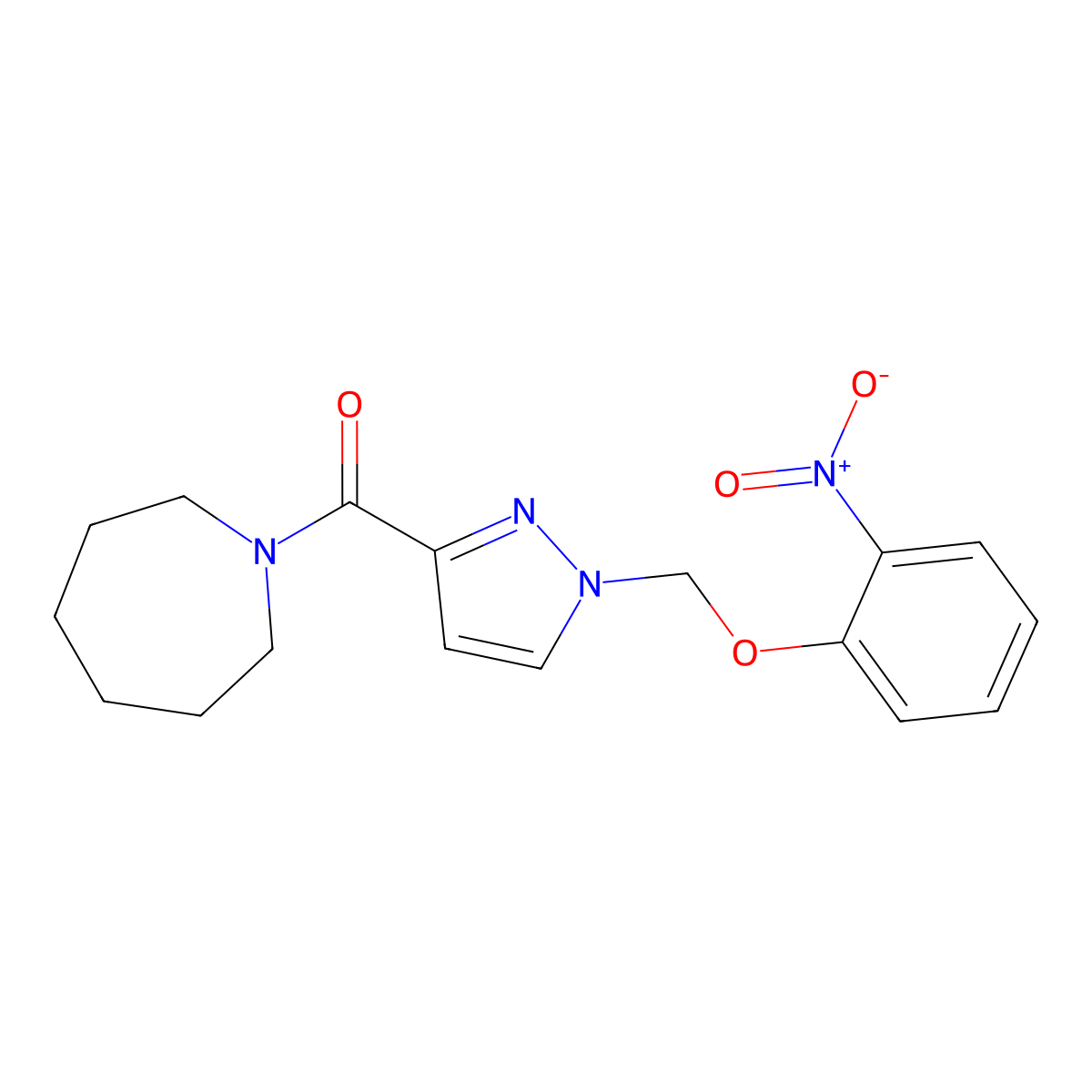 Azepan-1-yl-[1-[(2-nitrophenoxy)methyl]pyrazol-3-yl]methanone molecular structure, CAS 1005601-52-4