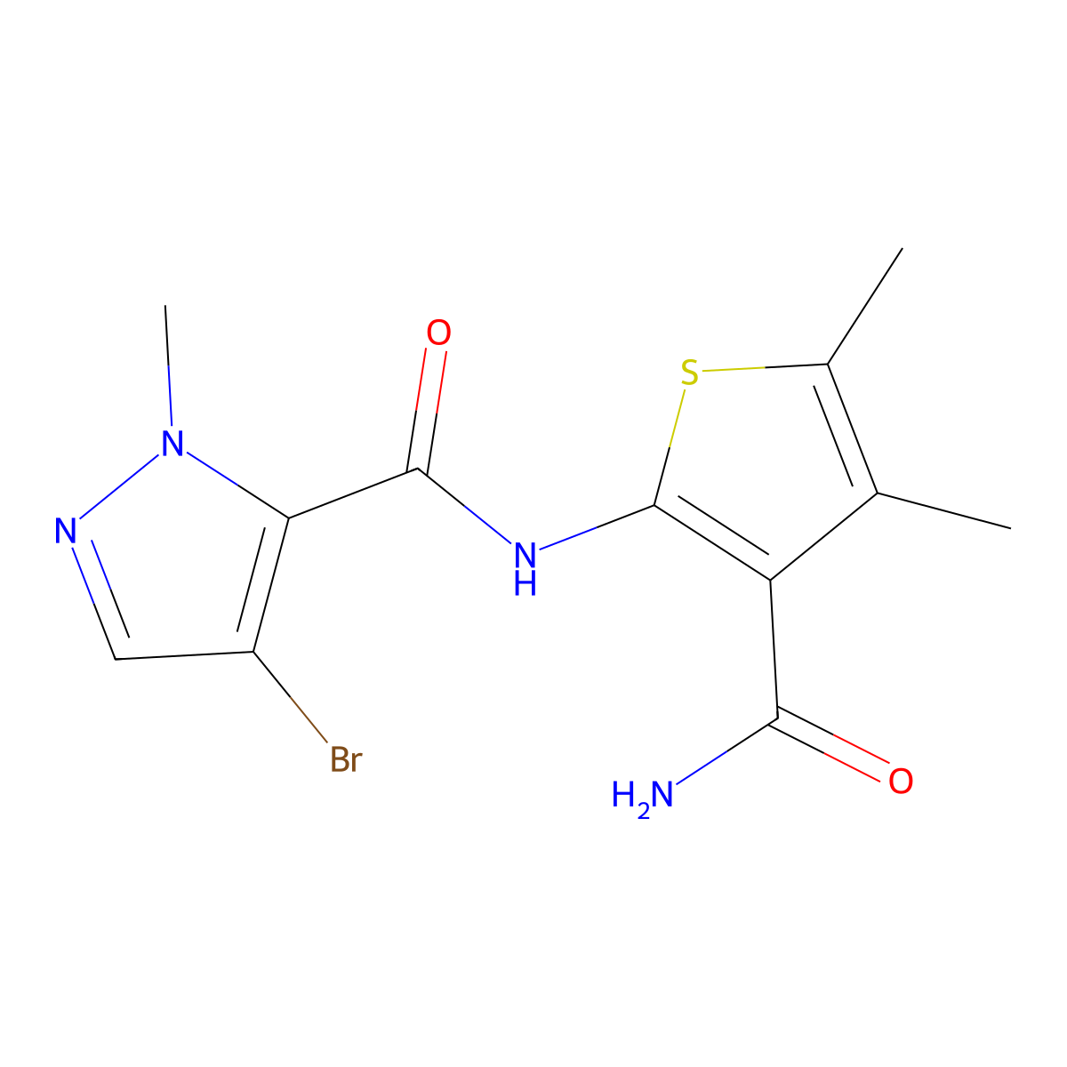 4-bromo-N-(3-carbamoyl-4,5-dimethylthiophen-2-yl)-1-methyl-1H-pyrazole-5-carboxamide molecular structure, CAS 1005601-81-9