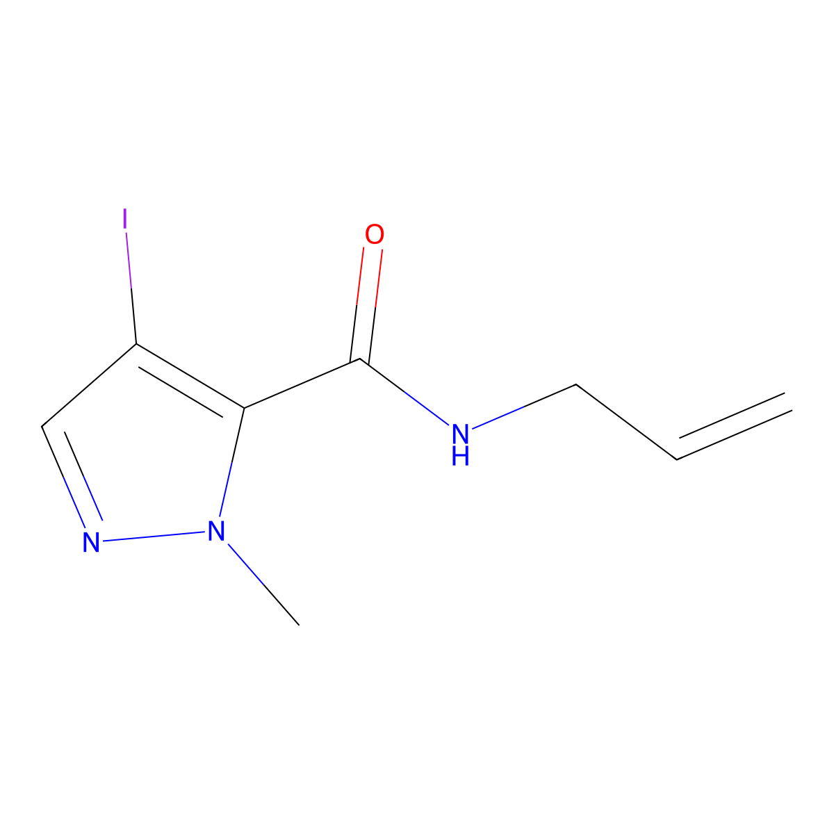 N-allyl-4-iodo-1-methyl-1H-pyrazole-5-carboxamide molecular structure, CAS 1005601-97-7