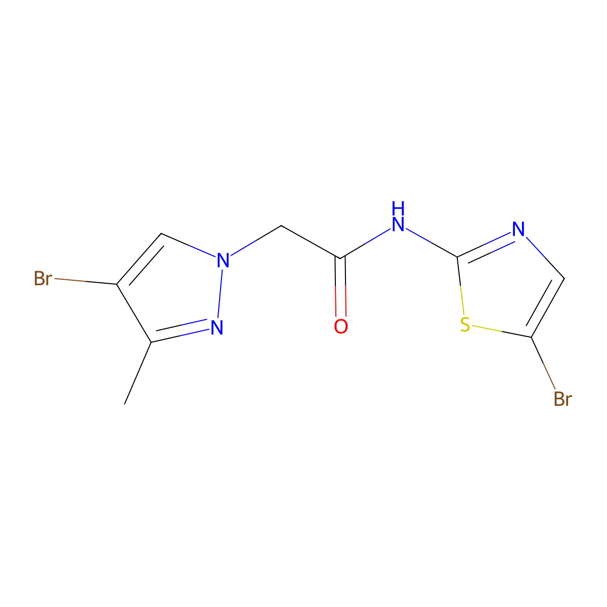 2-(4-bromo-3-methylpyrazol-1-yl)-N-(5-bromo-1,3-thiazol-2-yl)acetamide molecular structure, CAS 1005602-23-2