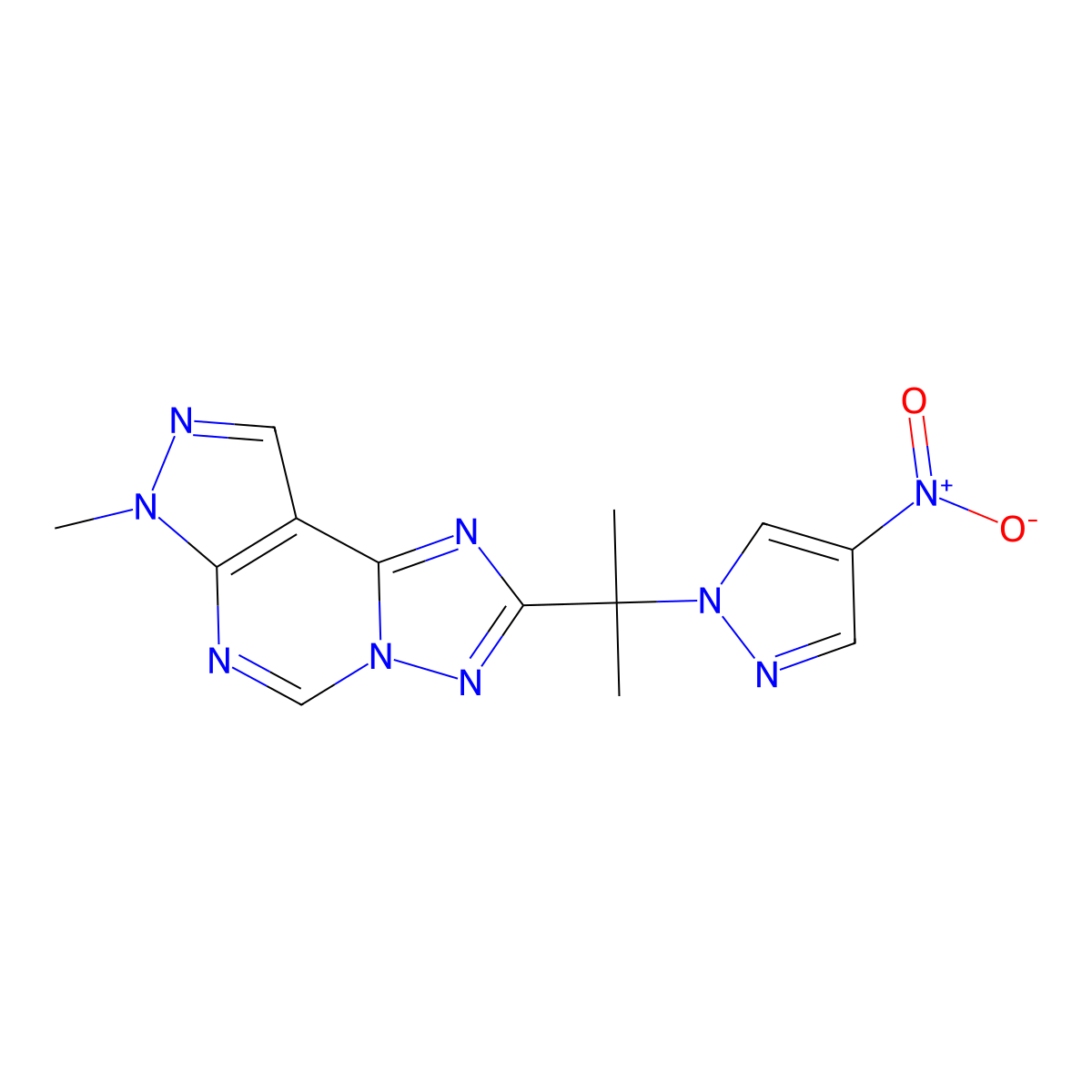 7-Methyl-2-[1-methyl-1-(4-nitro-1H-pyrazol-1-YL)ethyl]-7H-pyrazolo[4,3-E][1,2,4]triazolo[1,5-C]pyrimidine molecular structure, CAS 1005603-25-7