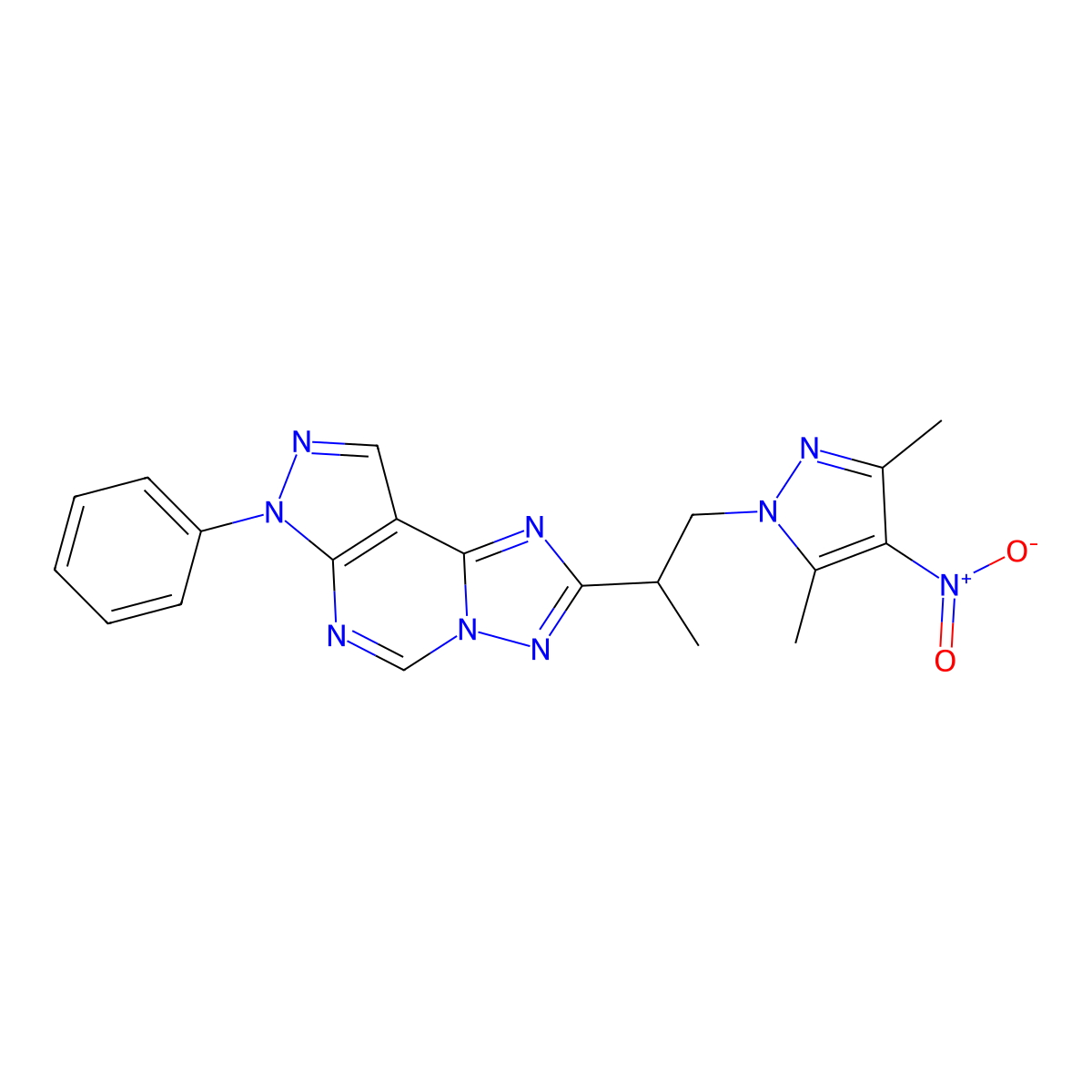 2-(1-(3,5-dimethyl-4-nitro-1H-pyrazol-1-yl)propan-2-yl)-7-phenyl-7H-pyrazolo[4,3-e][1,2,4]triazolo[1,5-c]pyrimidine molecular structure, CAS 1005603-71-3