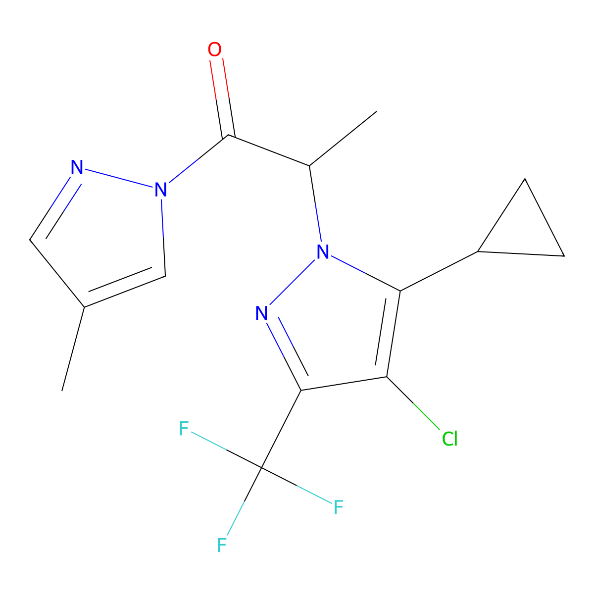 2-[4-Chloro-5-cyclopropyl-3-(trifluoromethyl)pyrazol-1-yl]-1-(4-methylpyrazol-1-yl)propan-1-one molecular structure, CAS 1005603-76-8