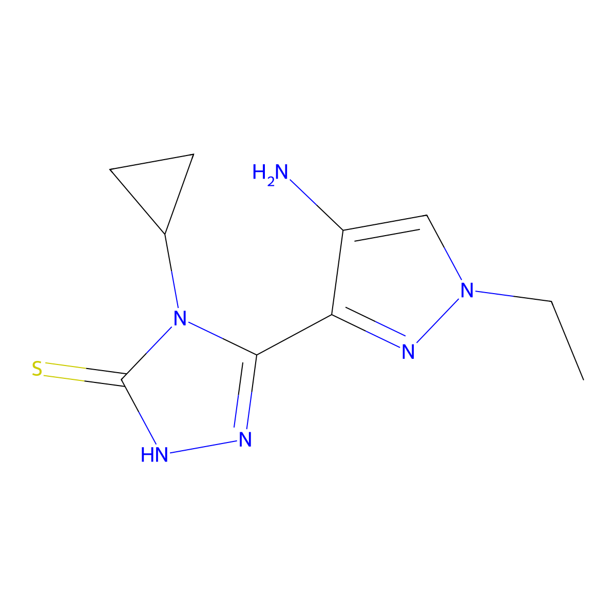 3-(4-amino-1-ethylpyrazol-3-yl)-4-cyclopropyl-1H-1,2,4-triazole-5-thione molecular structure, CAS 1005604-18-1