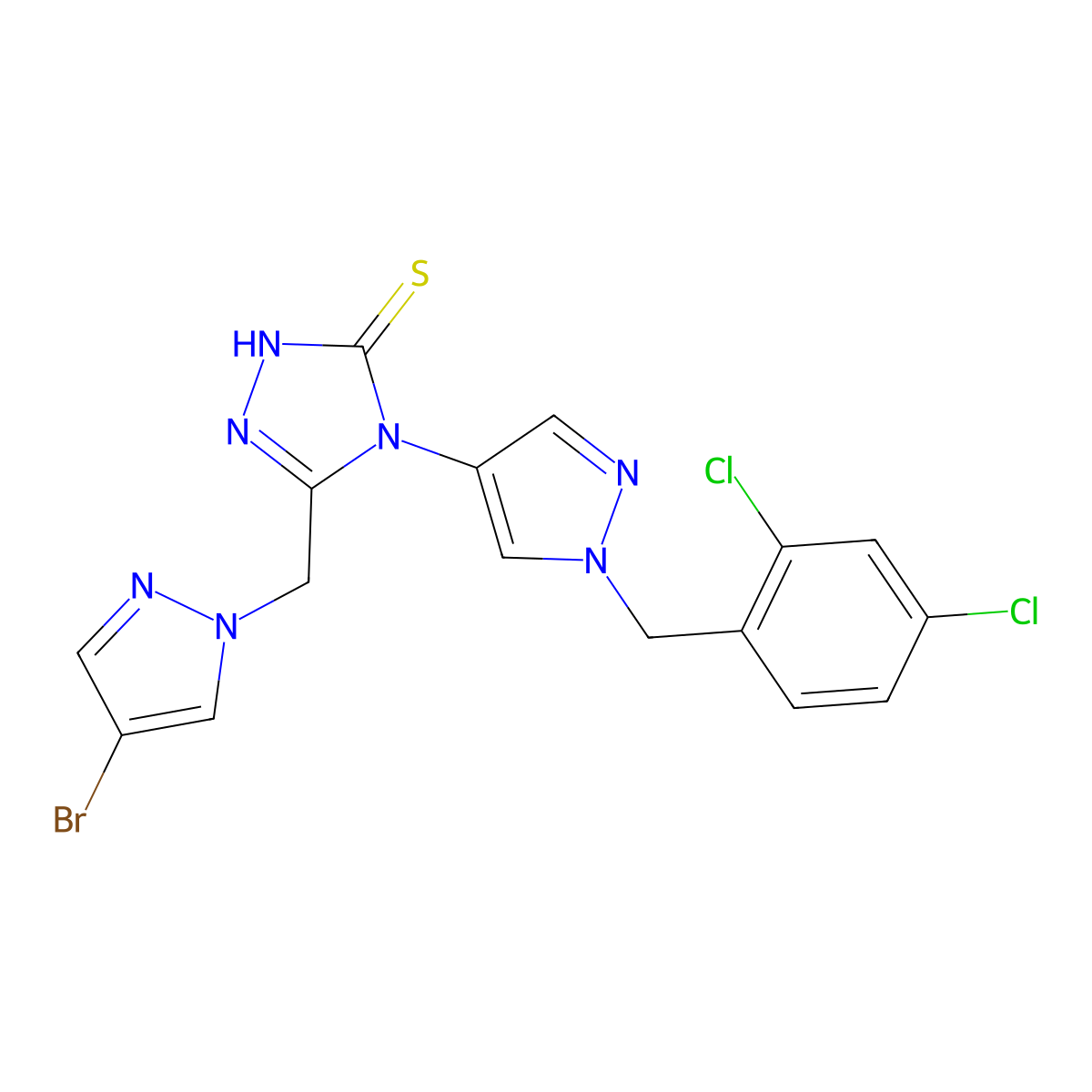 5-[(4-bromo-1H-pyrazol-1-yl)methyl]-4-[1-(2,4-dichlorobenzyl)-1H-pyrazol-4-yl]-4H-1,2,4-triazole-3-thiol molecular structure, CAS 1005604-47-6