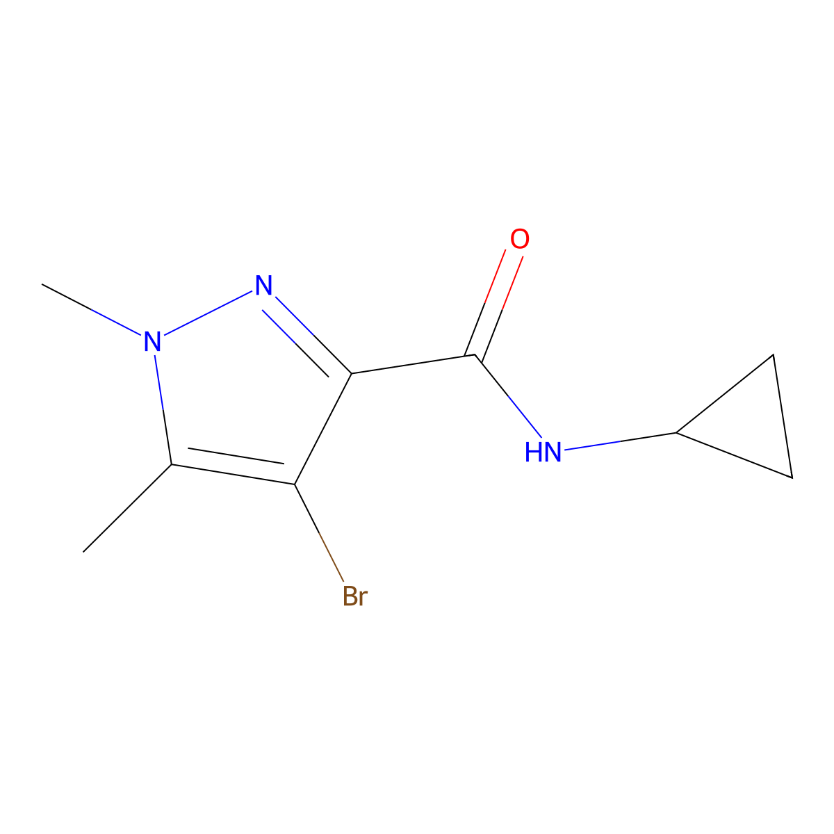 4-bromo-N-cyclopropyl-1,5-dimethyl-1H-pyrazole-3-carboxamide molecular structure, CAS 1005604-52-3