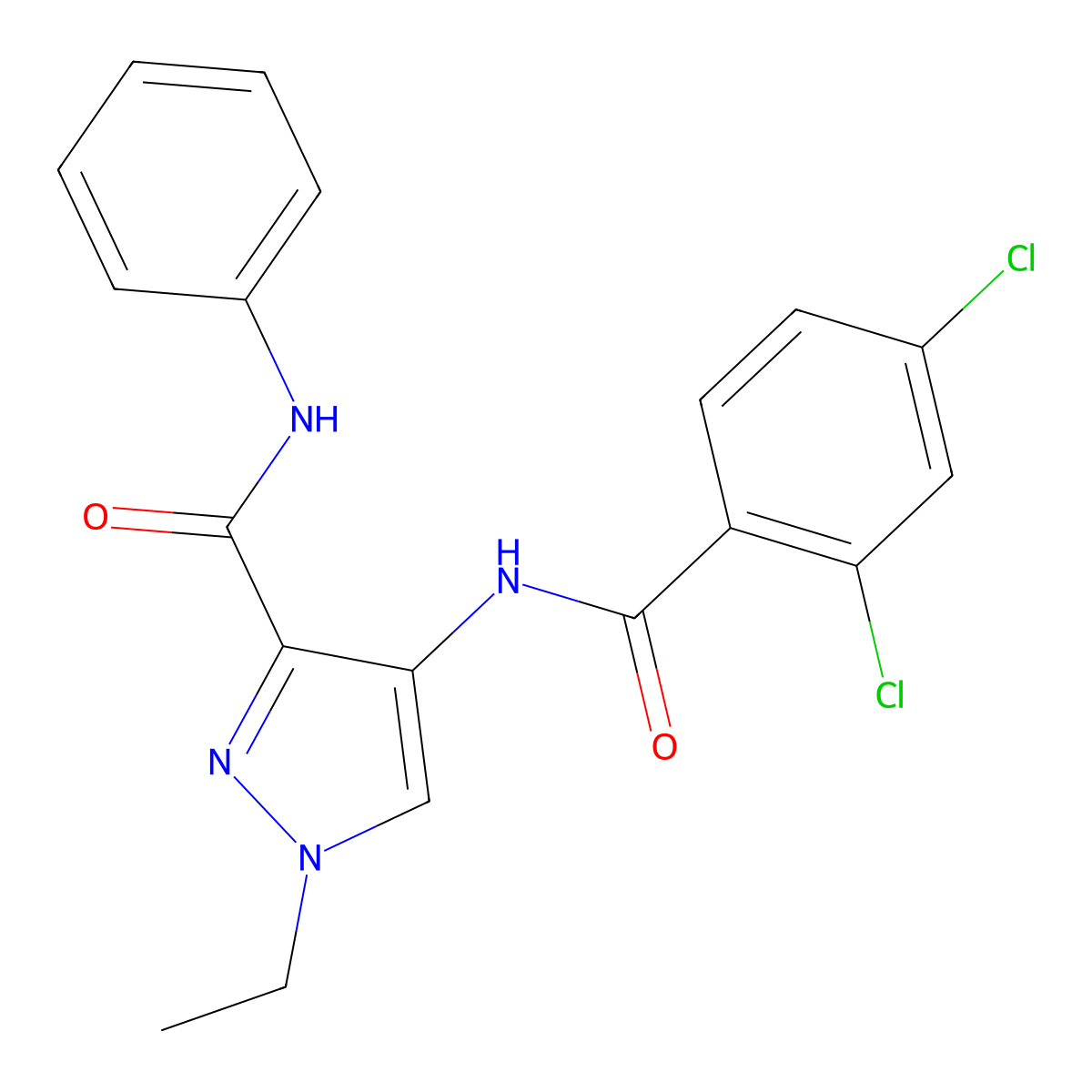 4-{[(2,4-dichlorophenyl)carbonyl]amino}-1-ethyl-N-phenyl-1H-pyrazole-3-carboxamide molecular structure, CAS 1005605-07-1
