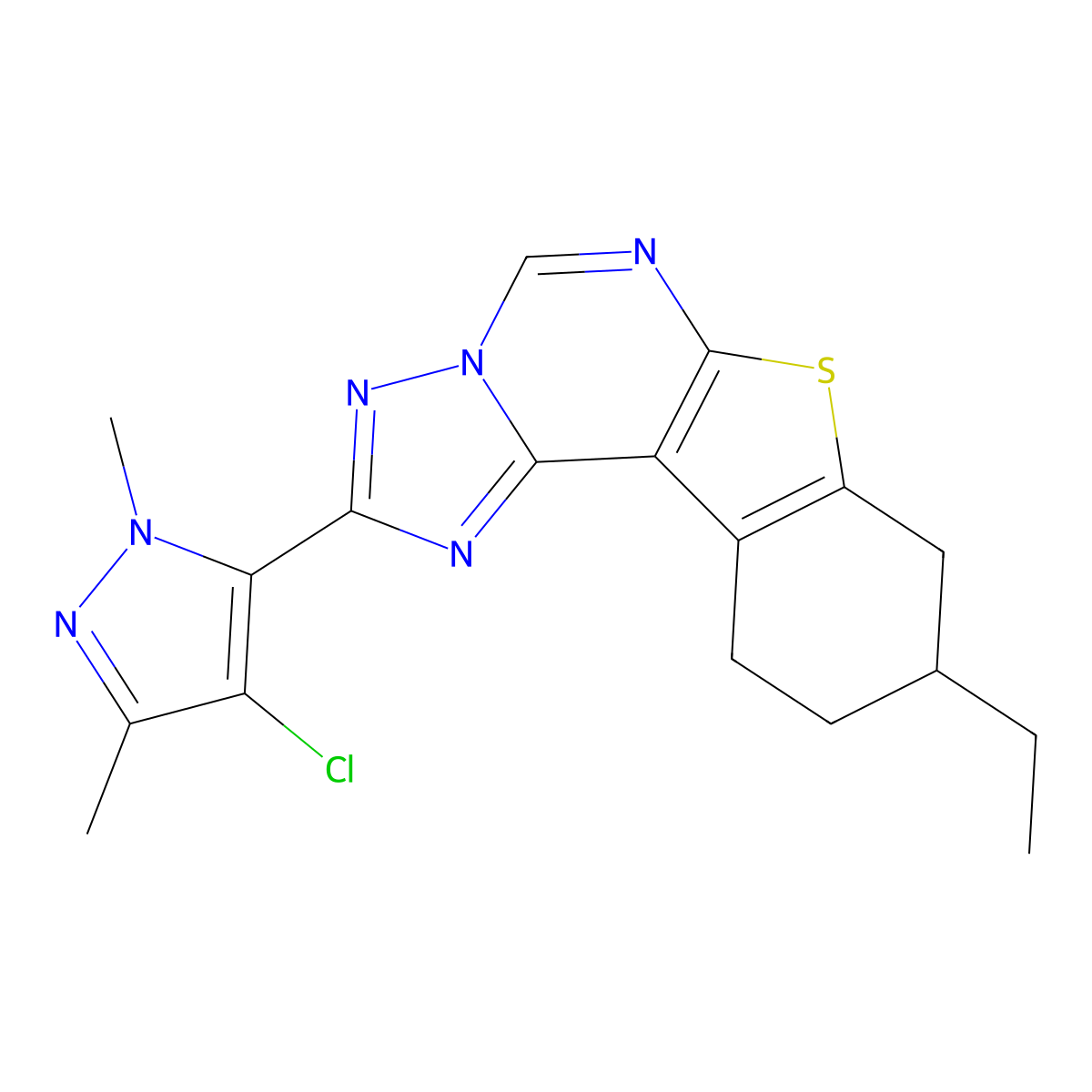 2-(4-chloro-1,3-dimethyl-1H-pyrazol-5-yl)-9-ethyl-8,9,10,11-tetrahydro[1]benzothieno[3,2-e][1,2,4]triazolo[1,5-c]pyrimidine molecular structure, CAS 1005605-58-2
