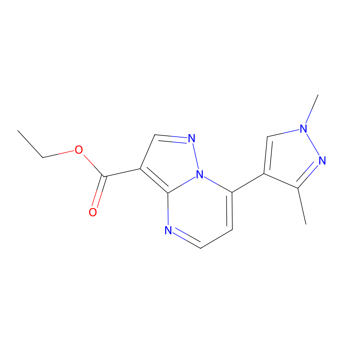 ethyl 7-(1,3-dimethyl-1H-pyrazol-4-yl)pyrazolo[1,5-a]pyrimidine-3-carboxylate molecular structure, CAS 1005605-99-1