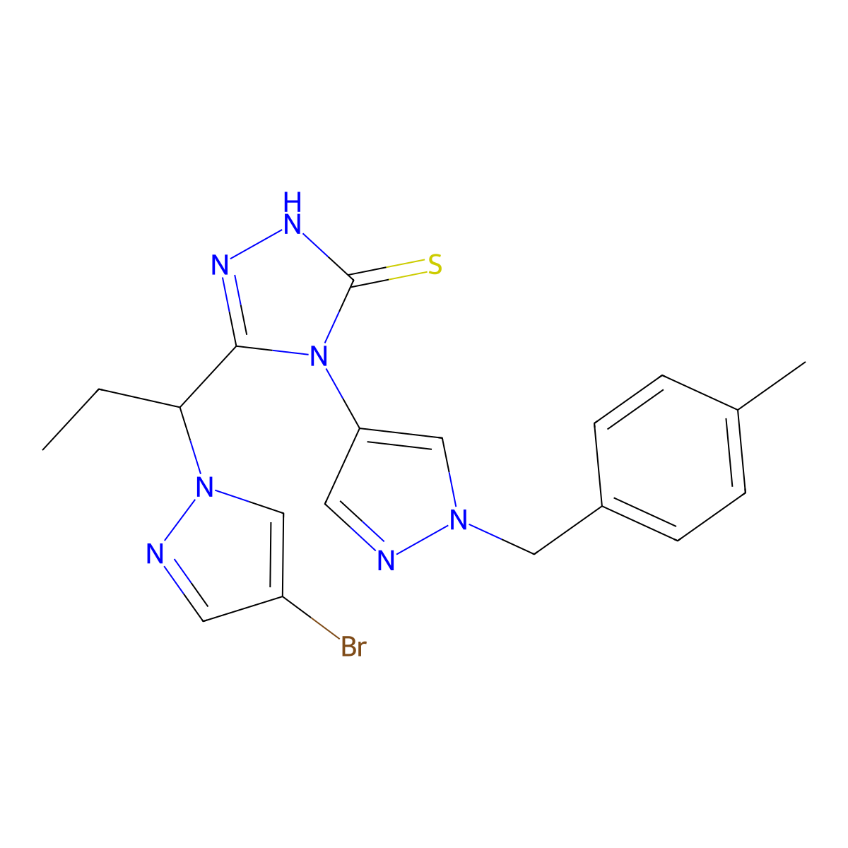 5-[1-(4-bromo-1H-pyrazol-1-yl)propyl]-4-[1-(4-methylbenzyl)-1H-pyrazol-4-yl]-4H-1,2,4-triazole-3-thiol molecular structure, CAS 1005606-17-6