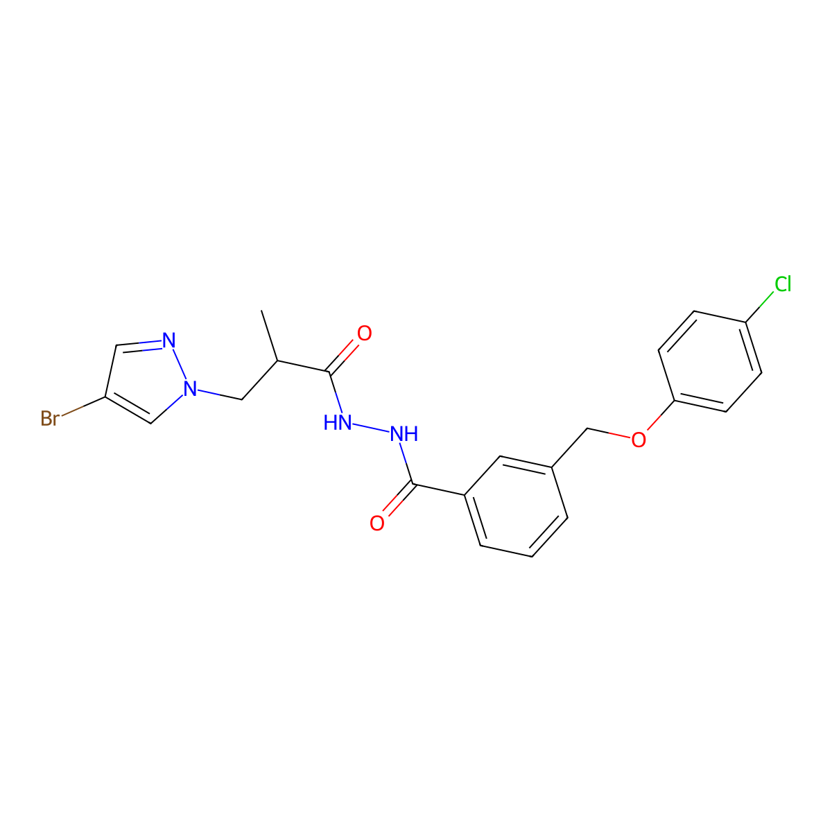 N'-[3-(4-bromopyrazol-1-yl)-2-methylpropanoyl]-3-[(4-chlorophenoxy)methyl]benzohydrazide molecular structure, CAS 1005607-18-0
