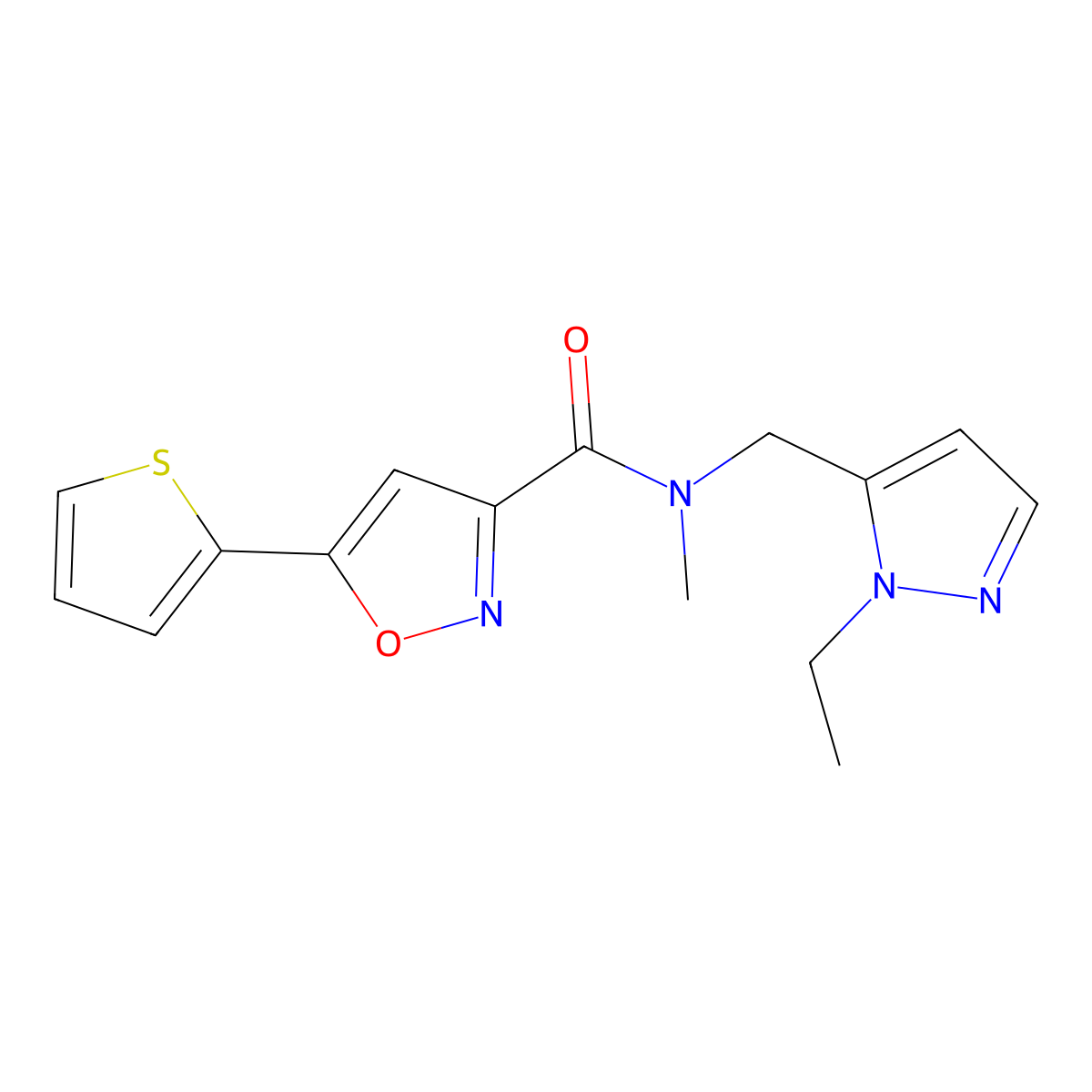 N-[(1-ethyl-1H-pyrazol-5-yl)methyl]-N-methyl-5-(thiophen-2-yl)-1,2-oxazole-3-carboxamide molecular structure, CAS 1005607-23-7