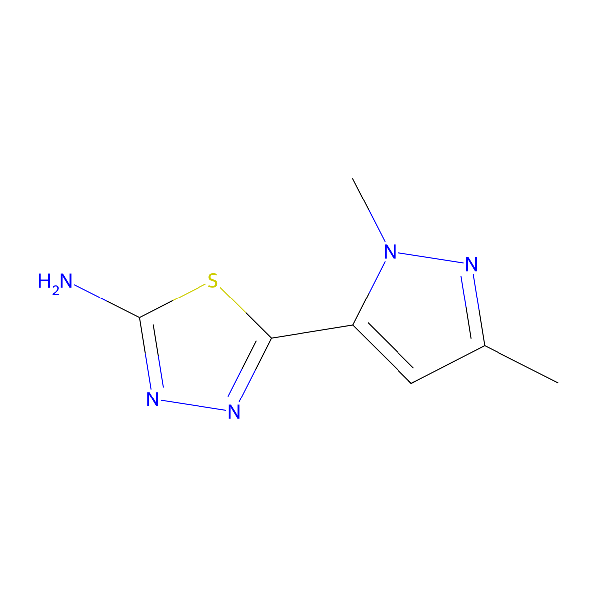 5-(1,3-dimethyl-1H-pyrazol-5-yl)-1,3,4-thiadiazol-2-amine molecular structure, CAS 1005607-34-0