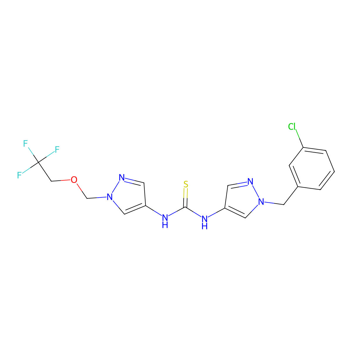 1-[1-(3-chlorobenzyl)-1H-pyrazol-4-yl]-3-{1-[(2,2,2-trifluoroethoxy)methyl]-1H-pyrazol-4-yl}thiourea molecular structure, CAS 1005607-64-6