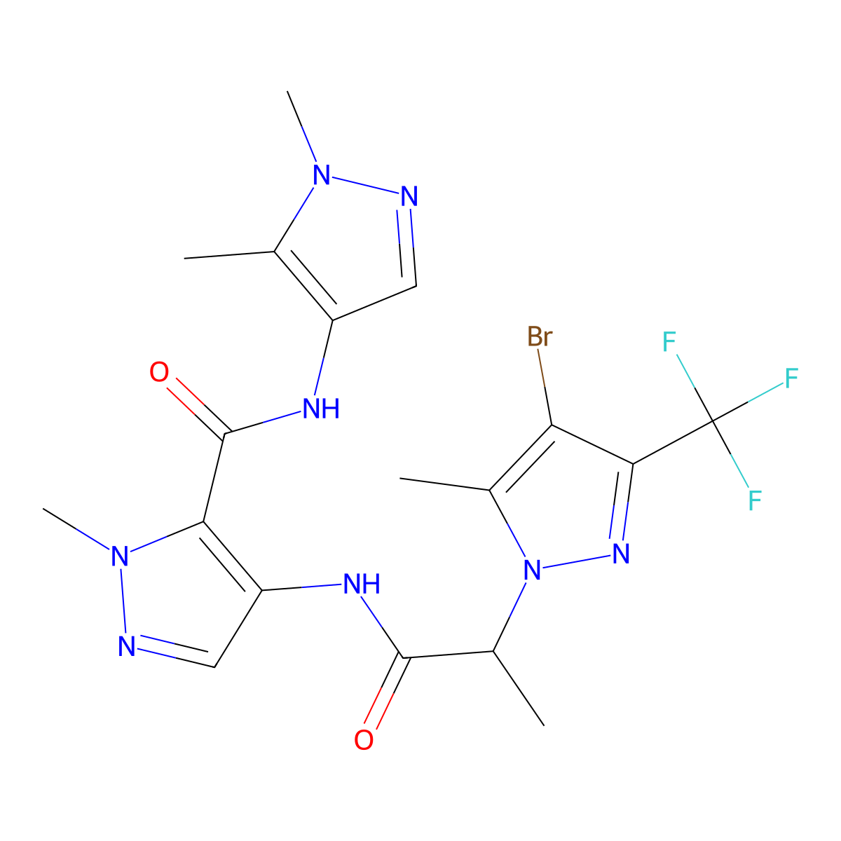 4-[2-[4-bromo-5-methyl-3-(trifluoromethyl)pyrazol-1-yl]propanoylamino]-N-(1,5-dimethylpyrazol-4-yl)-2-methylpyrazole-3-carboxamide molecular structure, CAS 1005607-88-4