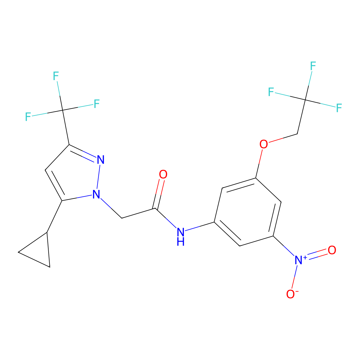 2-[5-cyclopropyl-3-(trifluoromethyl)pyrazol-1-yl]-N-[3-nitro-5-(2,2,2-trifluoroethoxy)phenyl]acetamide molecular structure, CAS 1005608-41-2
