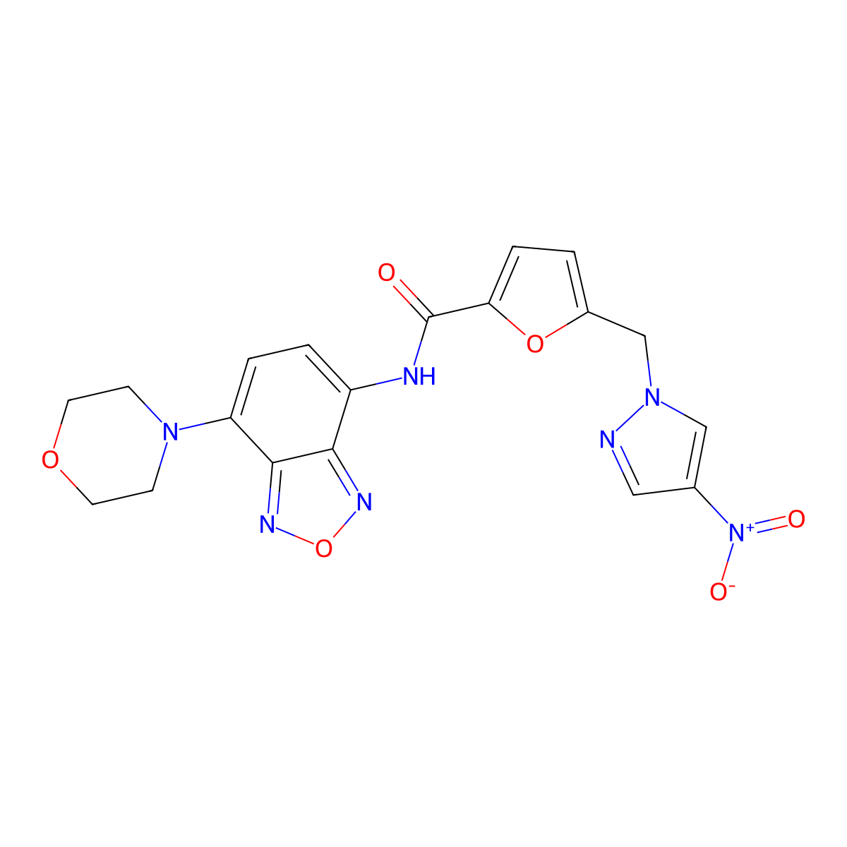 N-[7-(morpholin-4-yl)-2,1,3-benzoxadiazol-4-yl]-5-[(4-nitro-1H-pyrazol-1-yl)methyl]furan-2-carboxamide molecular structure, CAS 1005608-77-4