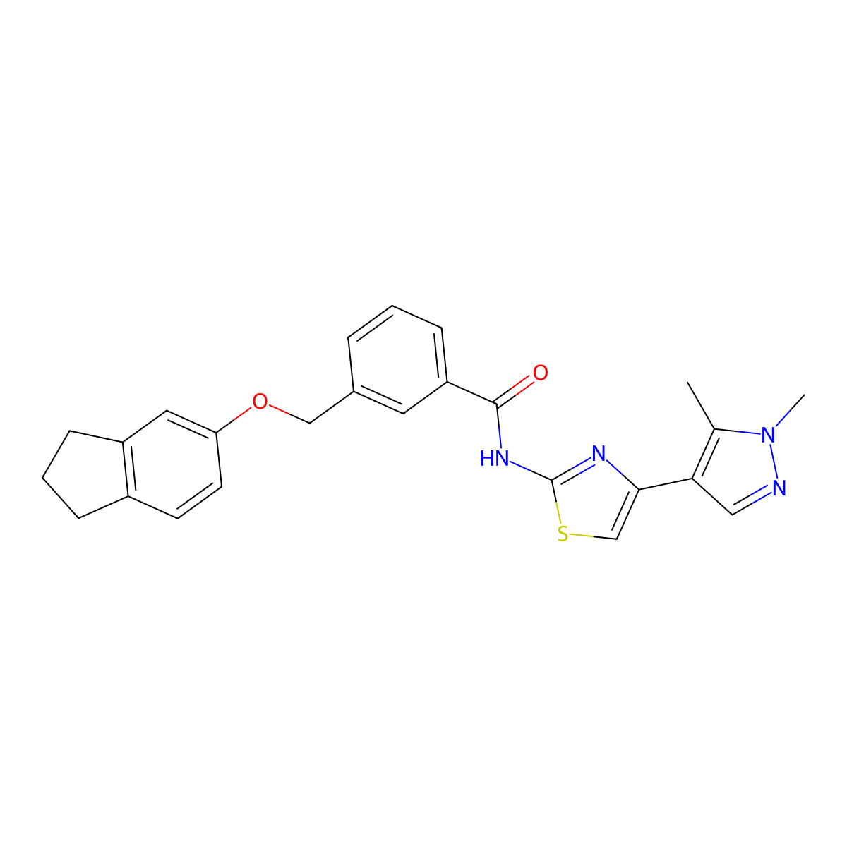 3-[(2,3-dihydro-1H-inden-5-yloxy)methyl]-N-[4-(1,5-dimethyl-1H-pyrazol-4-yl)-1,3-thiazol-2-yl]benzamide molecular structure, CAS 1005608-81-0