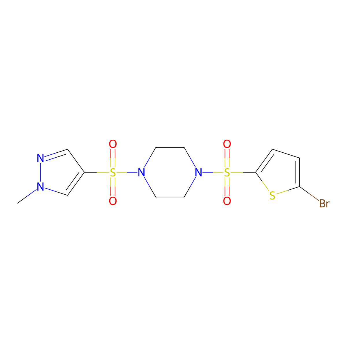 1-[(5-Bromo-2-thienyl)sulfonyl]-4-[(1-methyl-1H-pyrazol-4-YL)sulfonyl]piperazine molecular structure, CAS 1005608-84-3