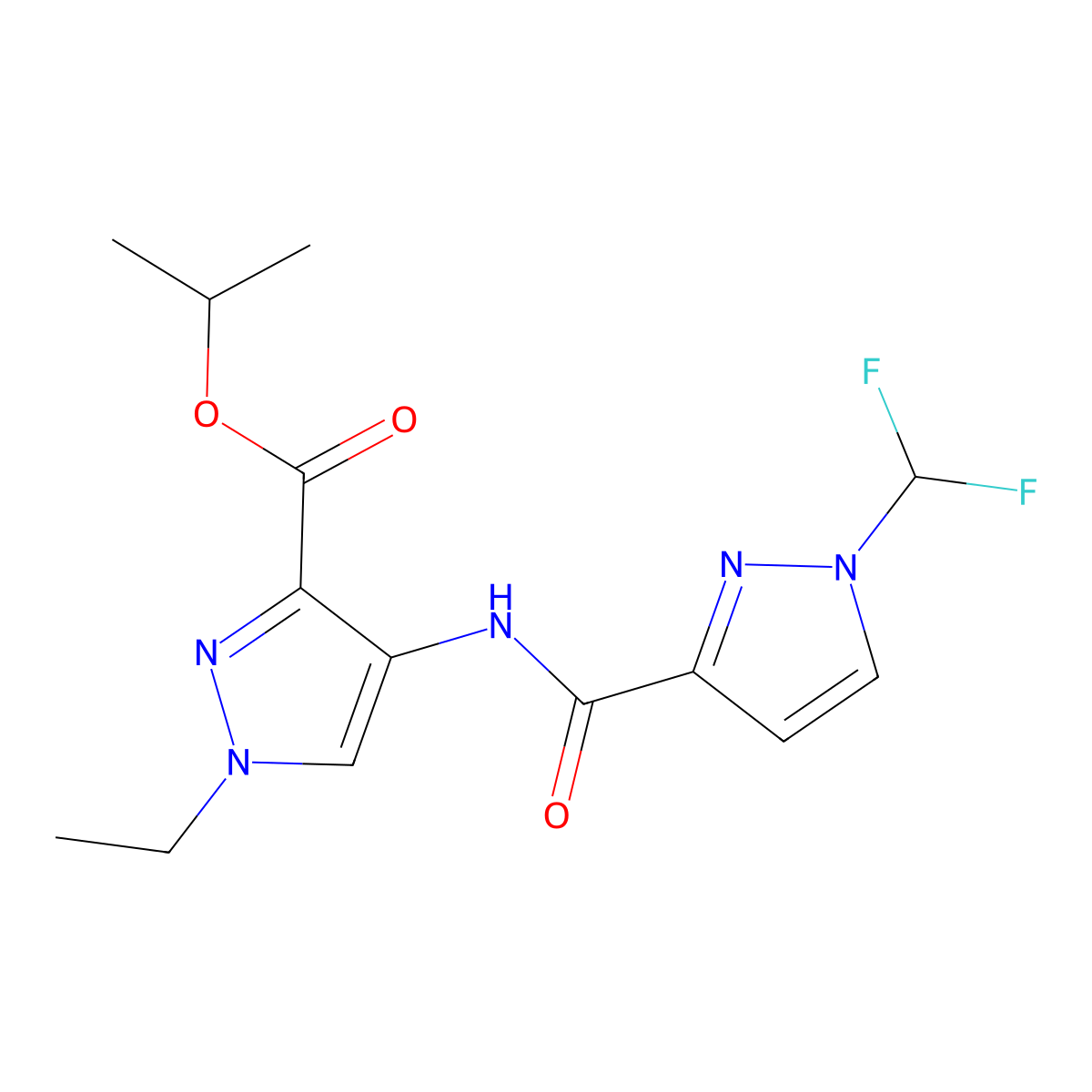 propan-2-yl 4-({[1-(difluoromethyl)-1H-pyrazol-3-yl]carbonyl}amino)-1-ethyl-1H-pyrazole-3-carboxylate molecular structure, CAS 1005608-94-5