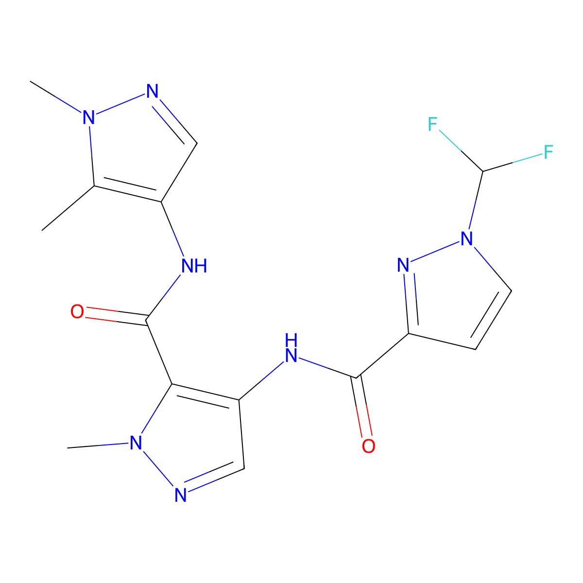 4-[[1-(difluoromethyl)pyrazole-3-carbonyl]amino]-N-(1,5-dimethylpyrazol-4-yl)-2-methylpyrazole-3-carboxamide molecular structure, CAS 1005609-10-8
