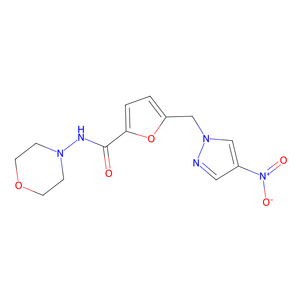 N-(morpholin-4-yl)-5-[(4-nitro-1H-pyrazol-1-yl)methyl]furan-2-carboxamide molecular structure, CAS 1005609-21-1