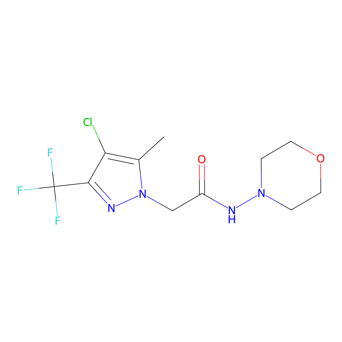 2-[4-chloro-5-methyl-3-(trifluoromethyl)pyrazol-1-yl]-N-morpholin-4-ylacetamide molecular structure, CAS 1005609-33-5