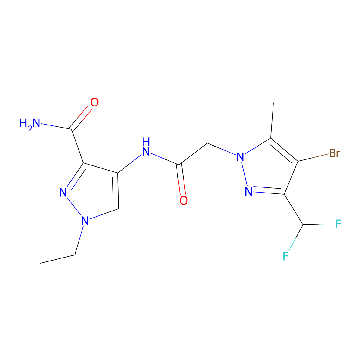 4-[[2-[4-Bromo-3-(difluoromethyl)-5-methylpyrazol-1-yl]acetyl]amino]-1-ethylpyrazole-3-carboxamide molecular structure, CAS 1005609-61-9