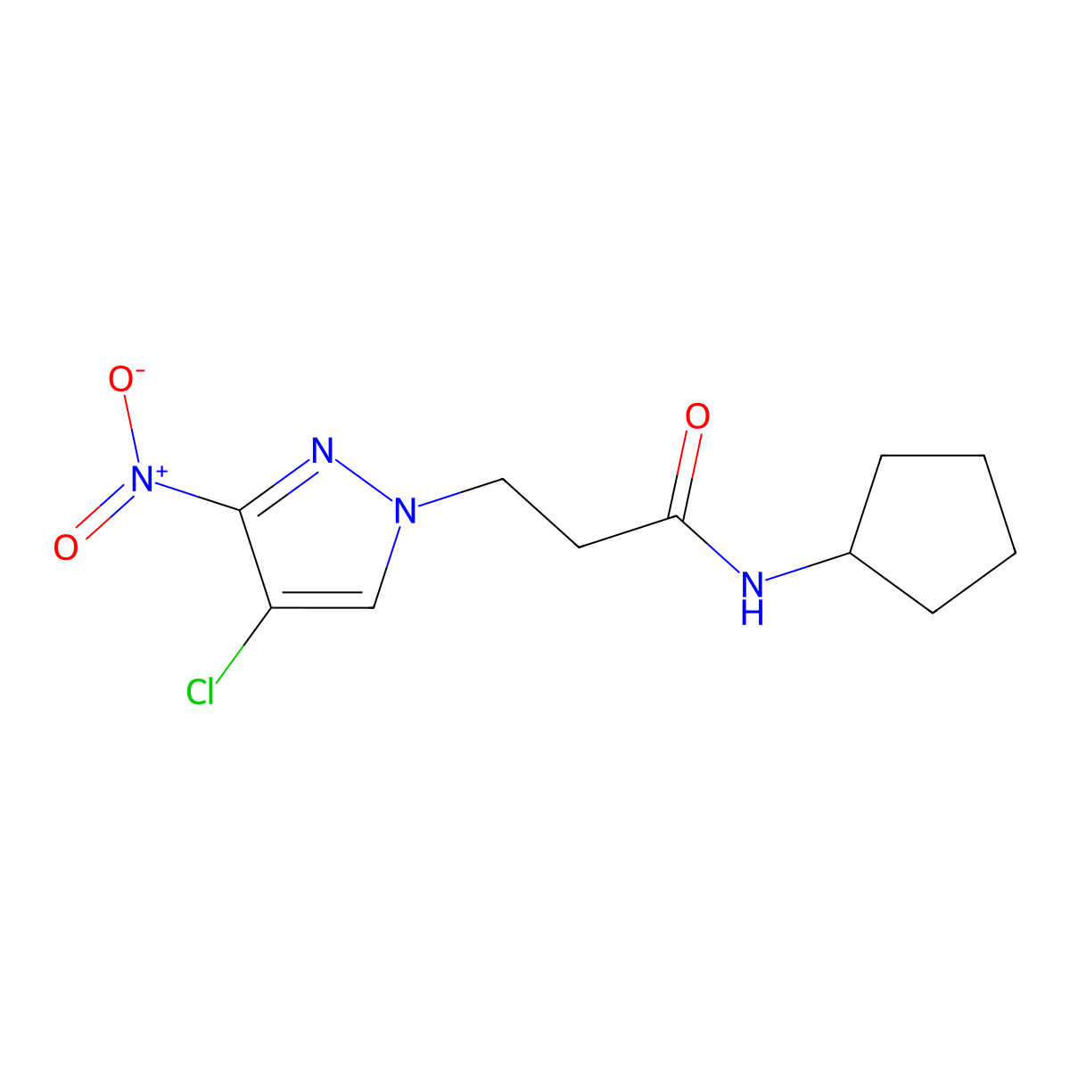 3-(4-chloro-3-nitropyrazol-1-yl)-N-cyclopentylpropanamide molecular structure, CAS 1005609-80-2