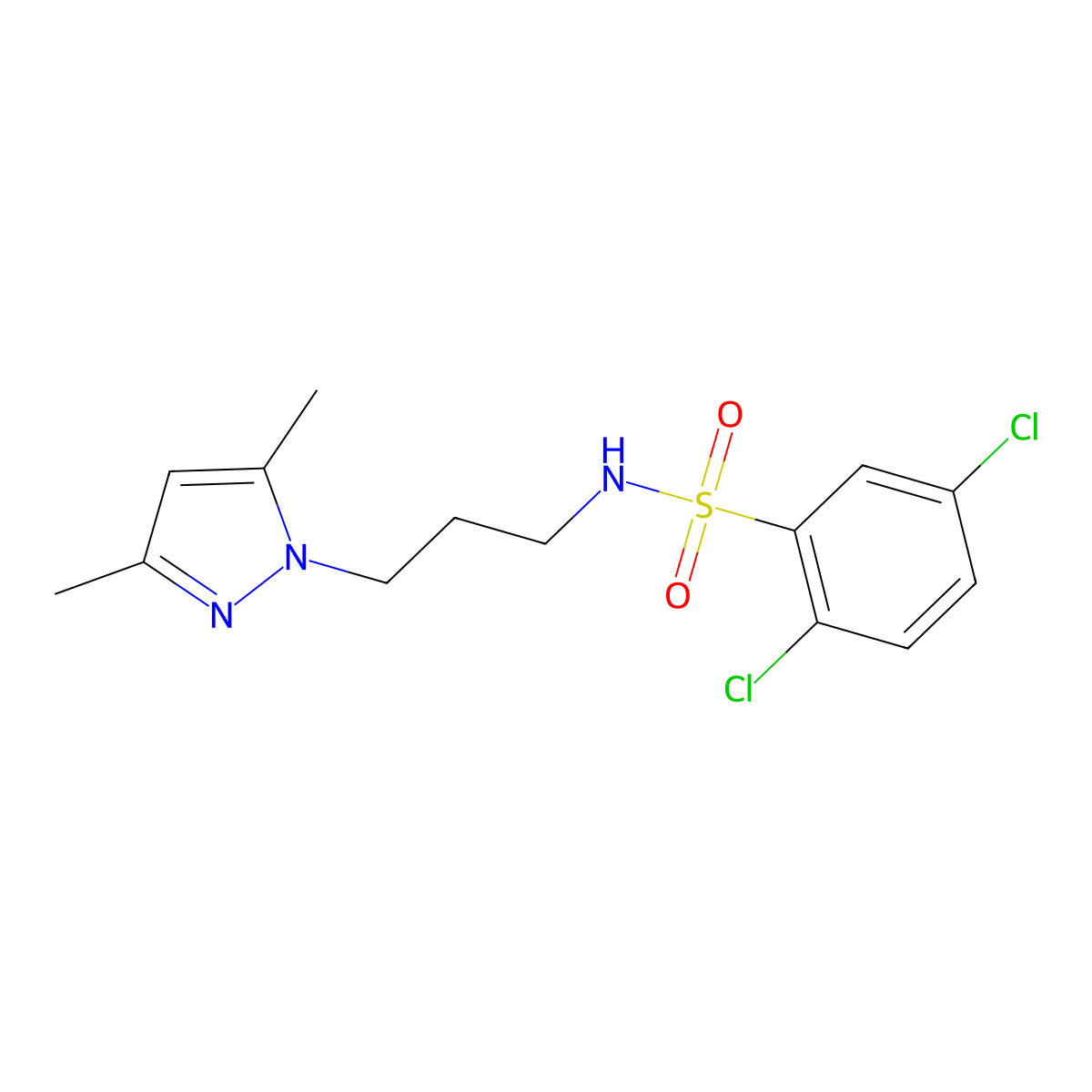 2,5-dichloro-N-[3-(3,5-dimethylpyrazol-1-yl)propyl]benzenesulfonamide molecular structure, CAS 1005610-15-0